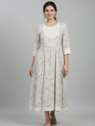 Off White  Anarkali Kurta Dress