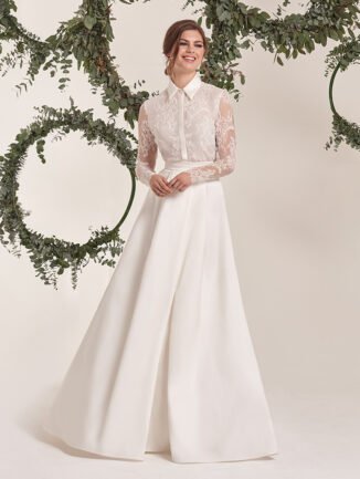 A-Line Satin Long Sleeve Wedding Dress With Lace